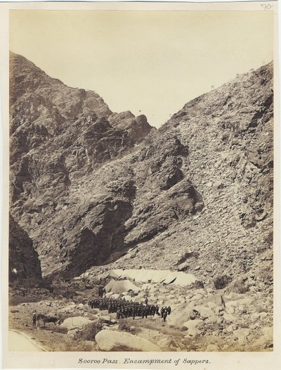 Soroo Pass, encampment of Sappers, by Royal Engineers Photographic Unit under Sergeant John Harold, 1868 by English Photographer